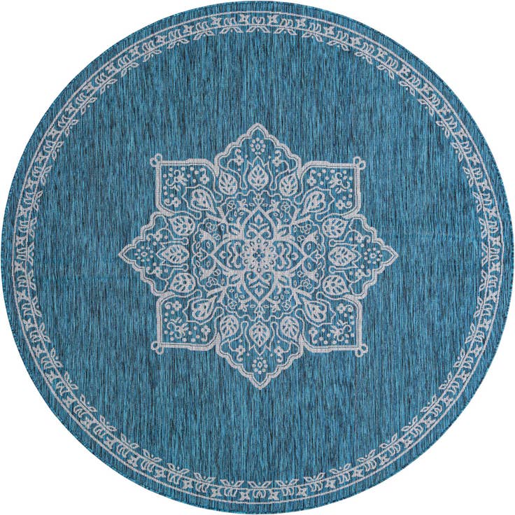 Detail image of 7' 10 x 7' 10 Easy-Clean Traditional Indoor / Outdoor Round Rug