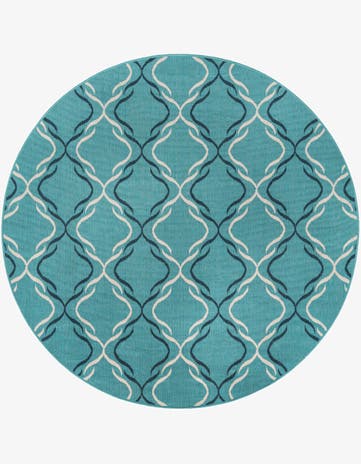 Teal Easy-Clean Trellis Indoor / Outdoor Round Rug
