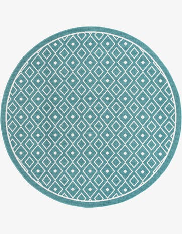 Teal Easy-Clean Trellis Indoor / Outdoor Round Rug