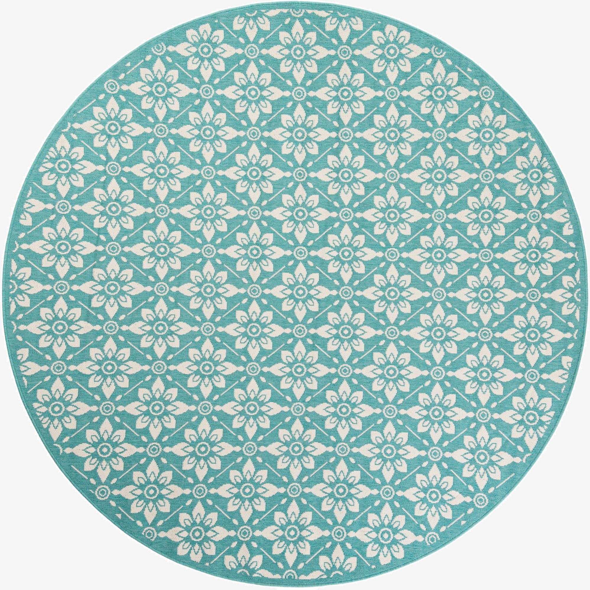 7' 10 x 7' 10  Washable Trellis Indoor / Outdoor Round Rug