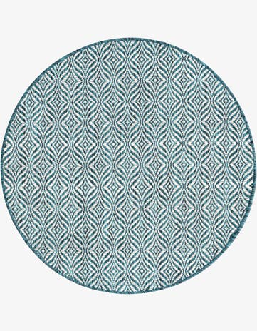 Teal Easy-Clean Trellis Indoor / Outdoor Round Rug
