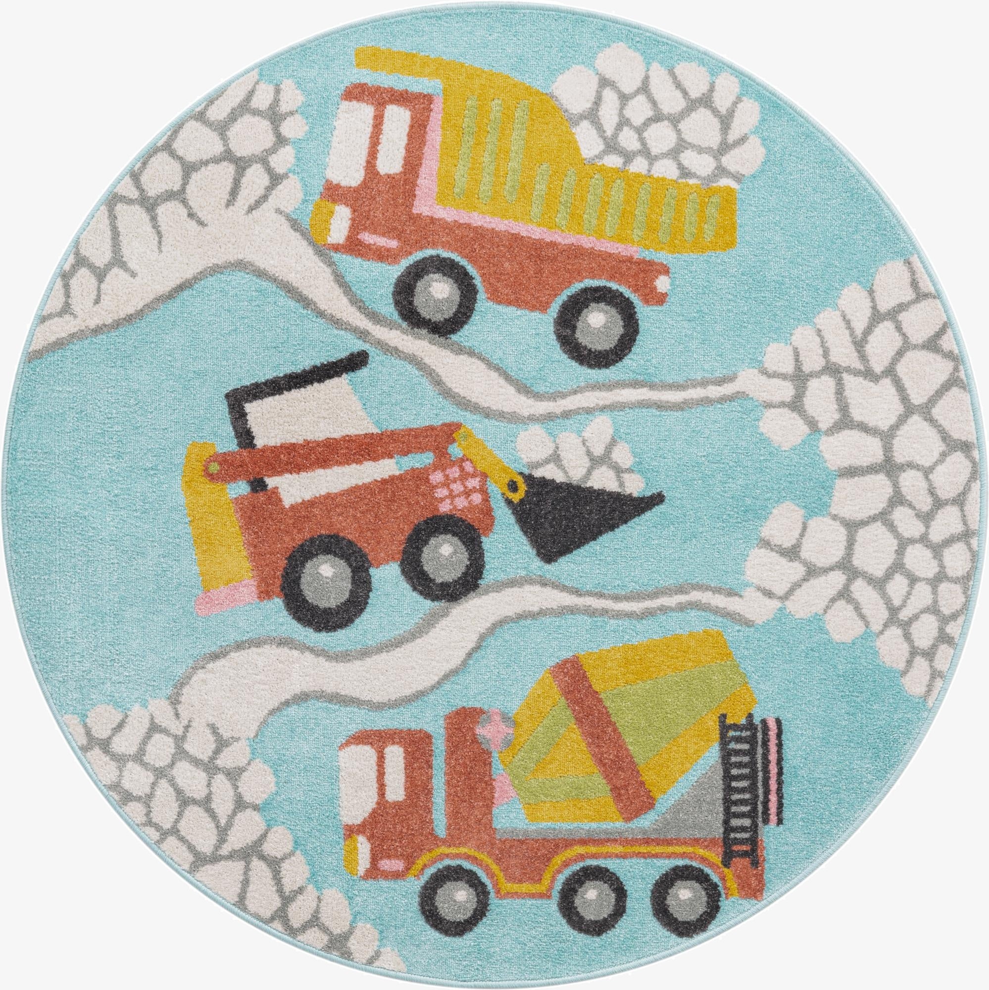 Primary image 5' 3 x 5' 3 Construction Whimsy Kids Round Rug