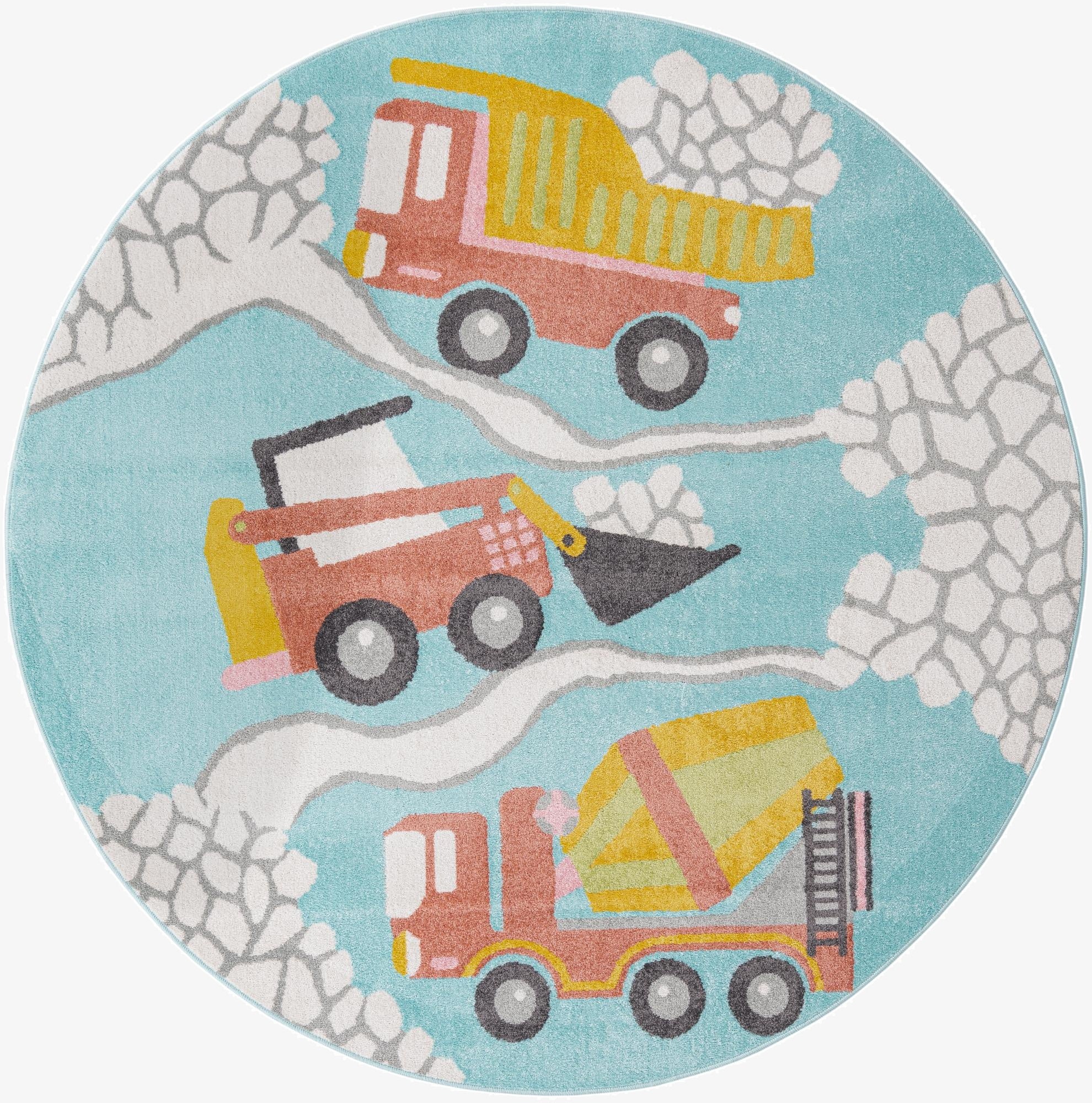 7' 10 x 7' 10 Construction Whimsy Kids Round Rug