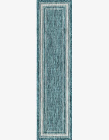 Teal Easy-Clean Border Indoor / Outdoor Runner Rug