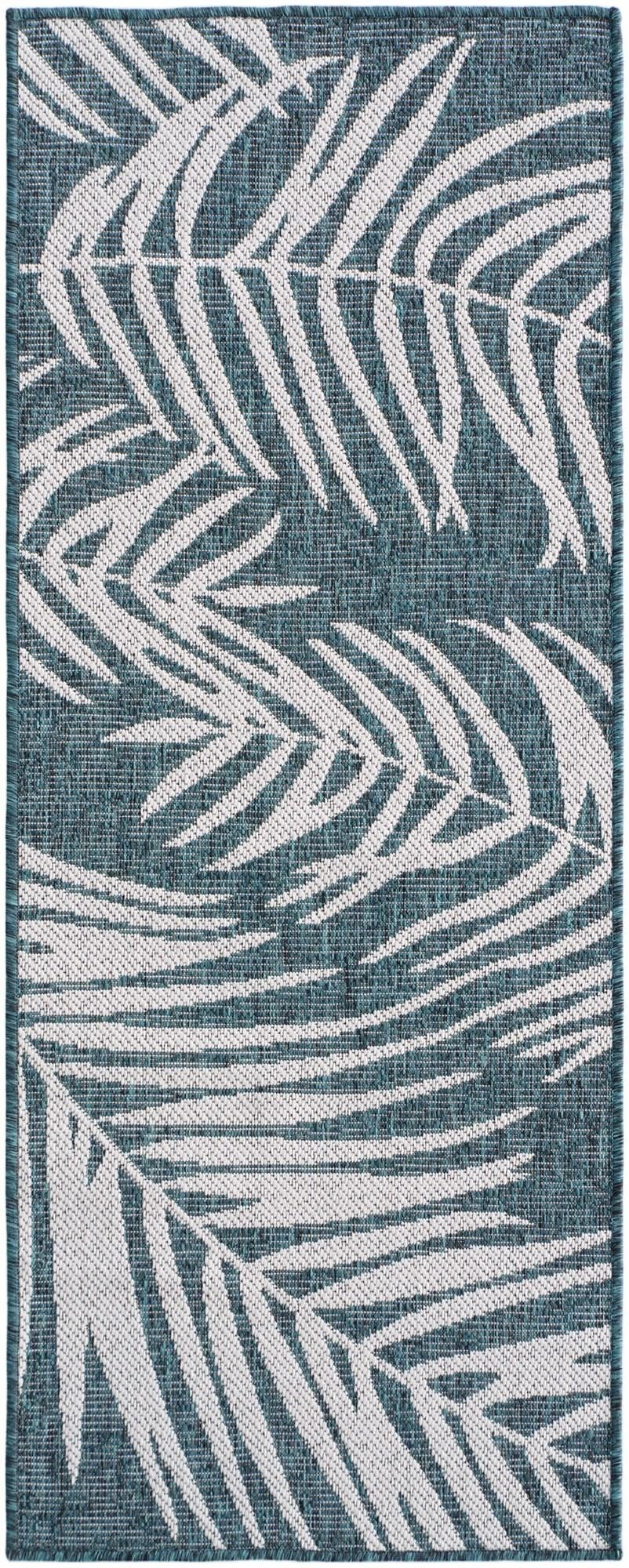 Teal Easy-Clean Botanical Indoor / Outdoor Runner Rug