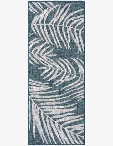 Teal Easy-Clean Botanical Indoor / Outdoor Runner Rug
