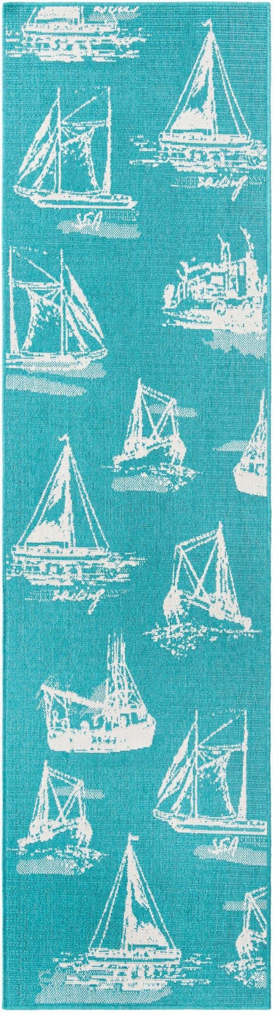 2' 7 x 10'  Washable Coastal Indoor / Outdoor Runner Rug