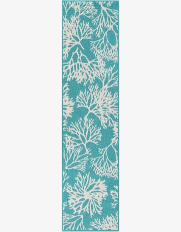 Teal Easy-Clean Coastal Indoor / Outdoor Runner Rug