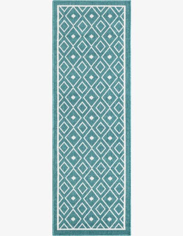 Teal Easy-Clean Lattice Indoor / Outdoor Runner Rug