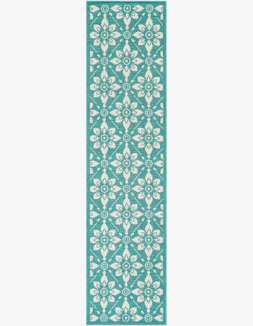 Teal Easy-Clean Lattice Indoor / Outdoor Runner Rug