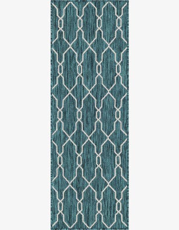 Teal Easy-Clean Lattice Indoor / Outdoor Runner Rug