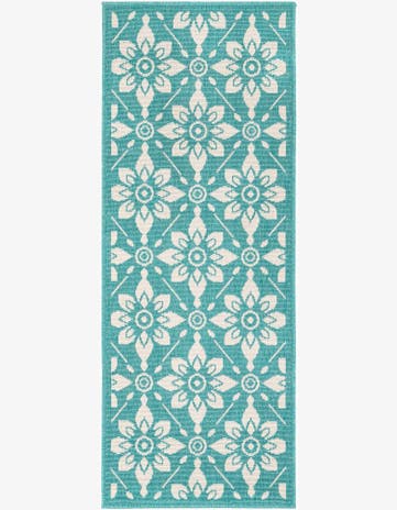 Teal Easy-Clean Lattice Indoor / Outdoor Runner Rug