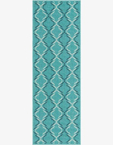 Teal Easy-Clean Lattice Indoor / Outdoor Runner Rug