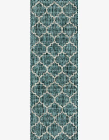 Teal Easy-Clean Lattice Indoor / Outdoor Runner Rug