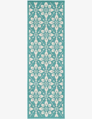 Teal Easy-Clean Lattice Indoor / Outdoor Runner Rug