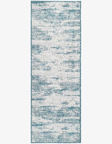 Teal Easy-Clean Modern Indoor / Outdoor Runner Rug