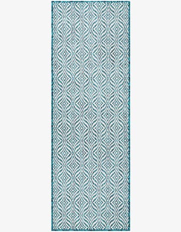 Teal Easy-Clean Trellis Indoor / Outdoor Runner Rug