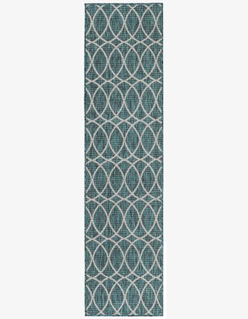 Teal Easy-Clean Trellis Indoor / Outdoor Runner Rug