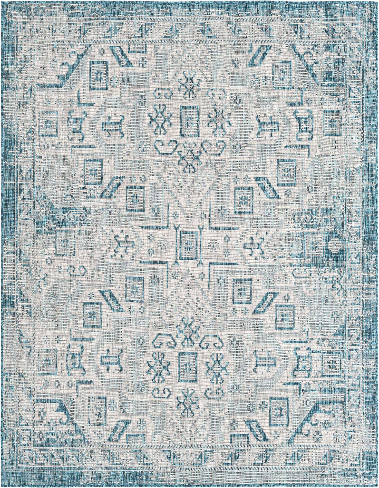 7' 10 x 7' 10 Easy-Clean Aztec Indoor / Outdoor Square Rug
