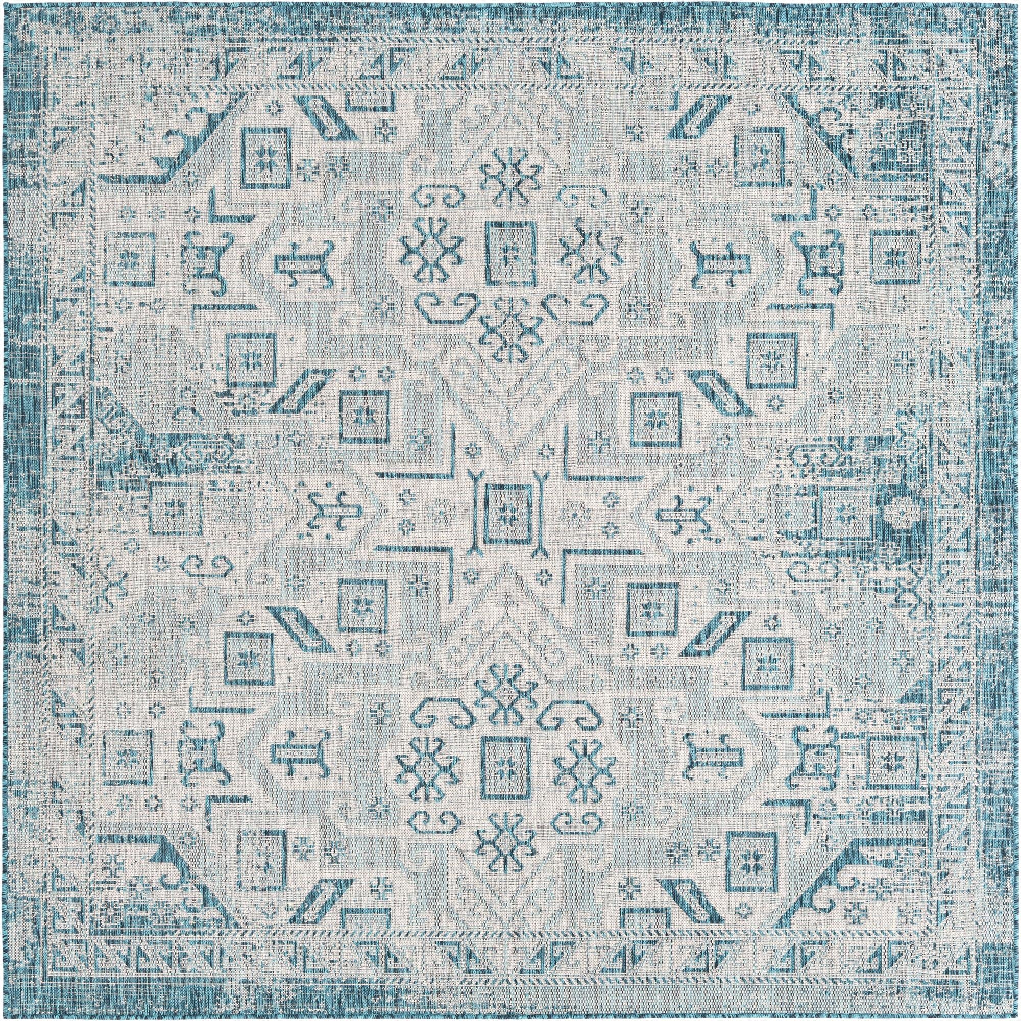 7' 10 x 7' 10  Washable Aztec Indoor / Outdoor Square Rug