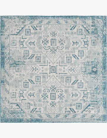 Teal Easy-Clean Aztec Indoor / Outdoor Square Rug
