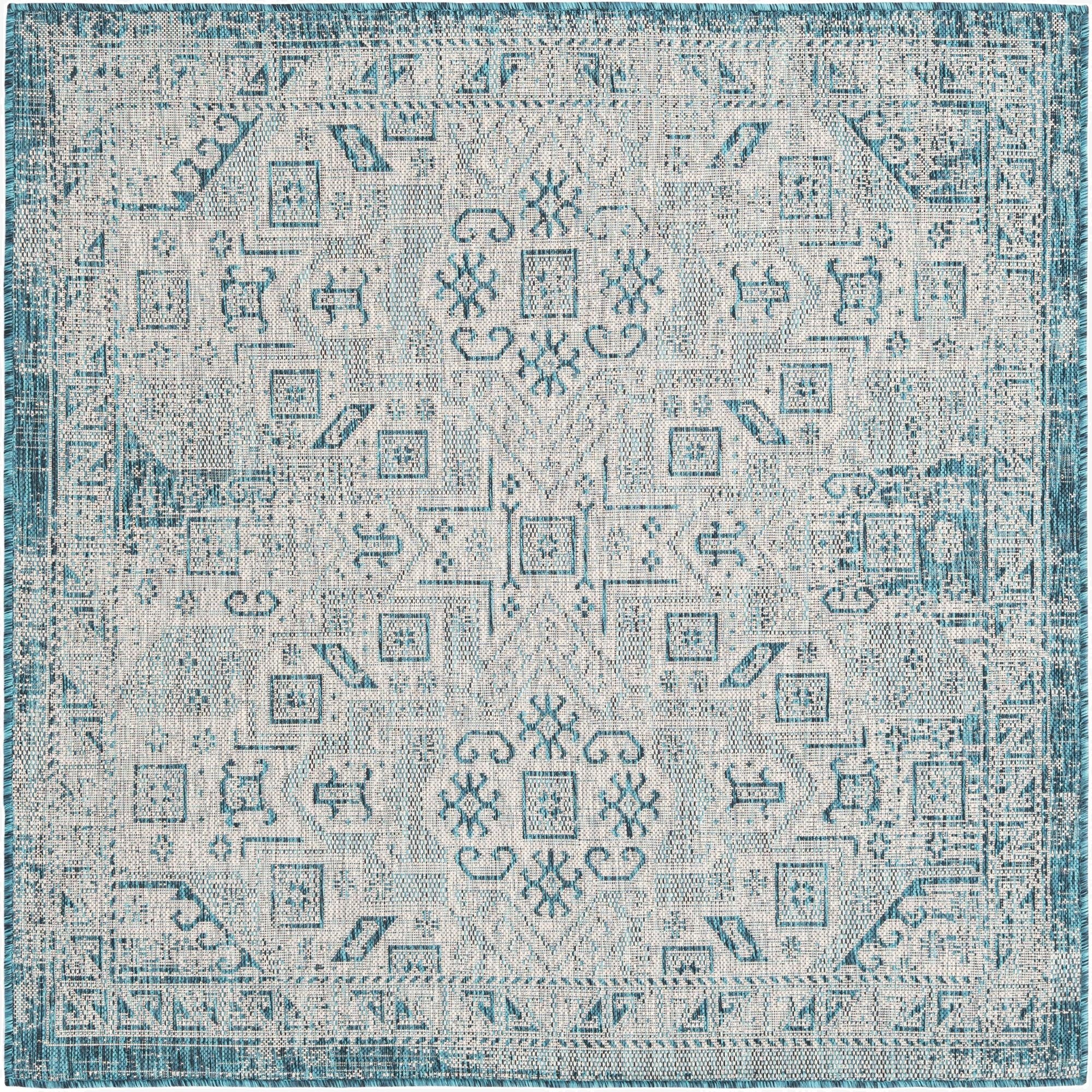 5' 3 x 5' 3  Washable Aztec Indoor / Outdoor Square Rug