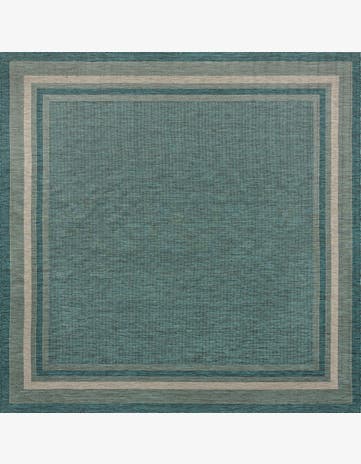 Teal Easy-Clean Border Indoor / Outdoor Square Rug