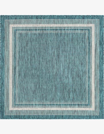 Teal Easy-Clean Border Indoor / Outdoor Square Rug