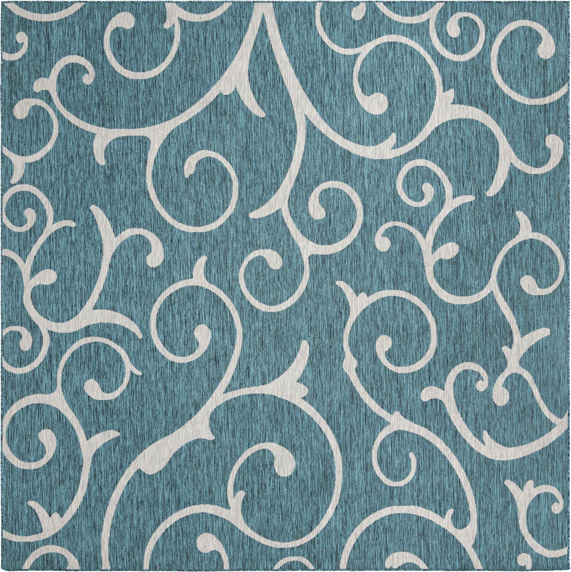 10' 8 x 10' 8  Washable Botanical Indoor / Outdoor Square Rug