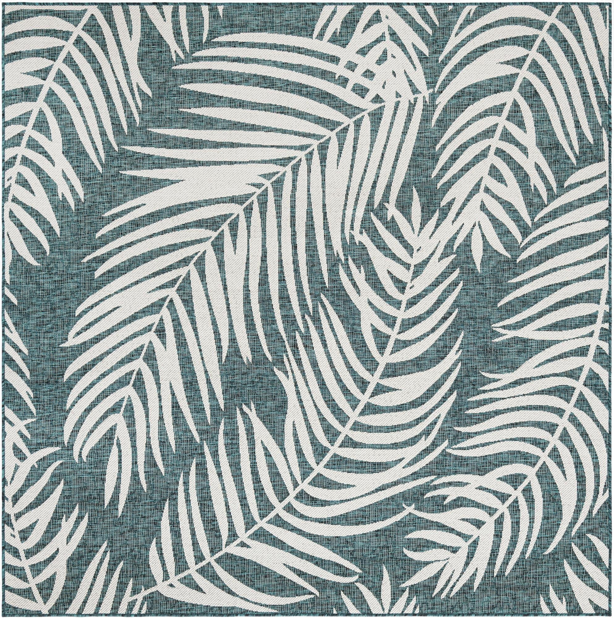 7' 10 x 7' 10  Washable Botanical Indoor / Outdoor Square Rug