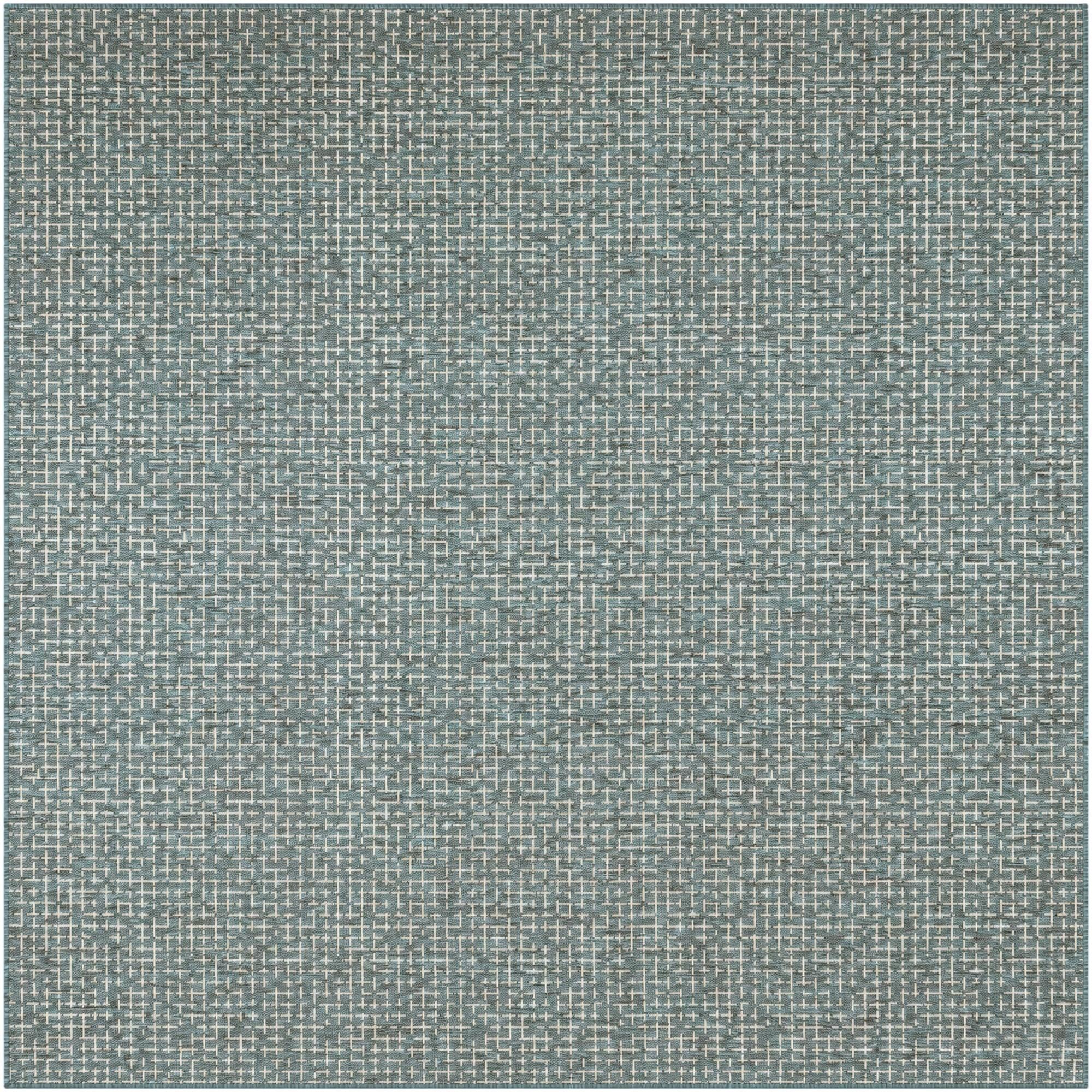 Teal Easy-Clean Checkered Indoor / Outdoor Square Rug