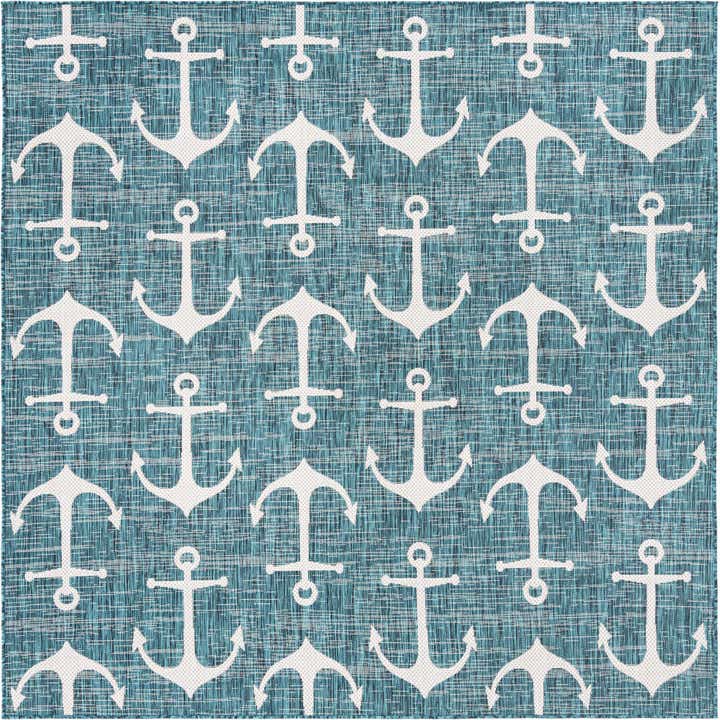 7' 10 x 7' 10 Easy-Clean Coastal Indoor / Outdoor Square Rug