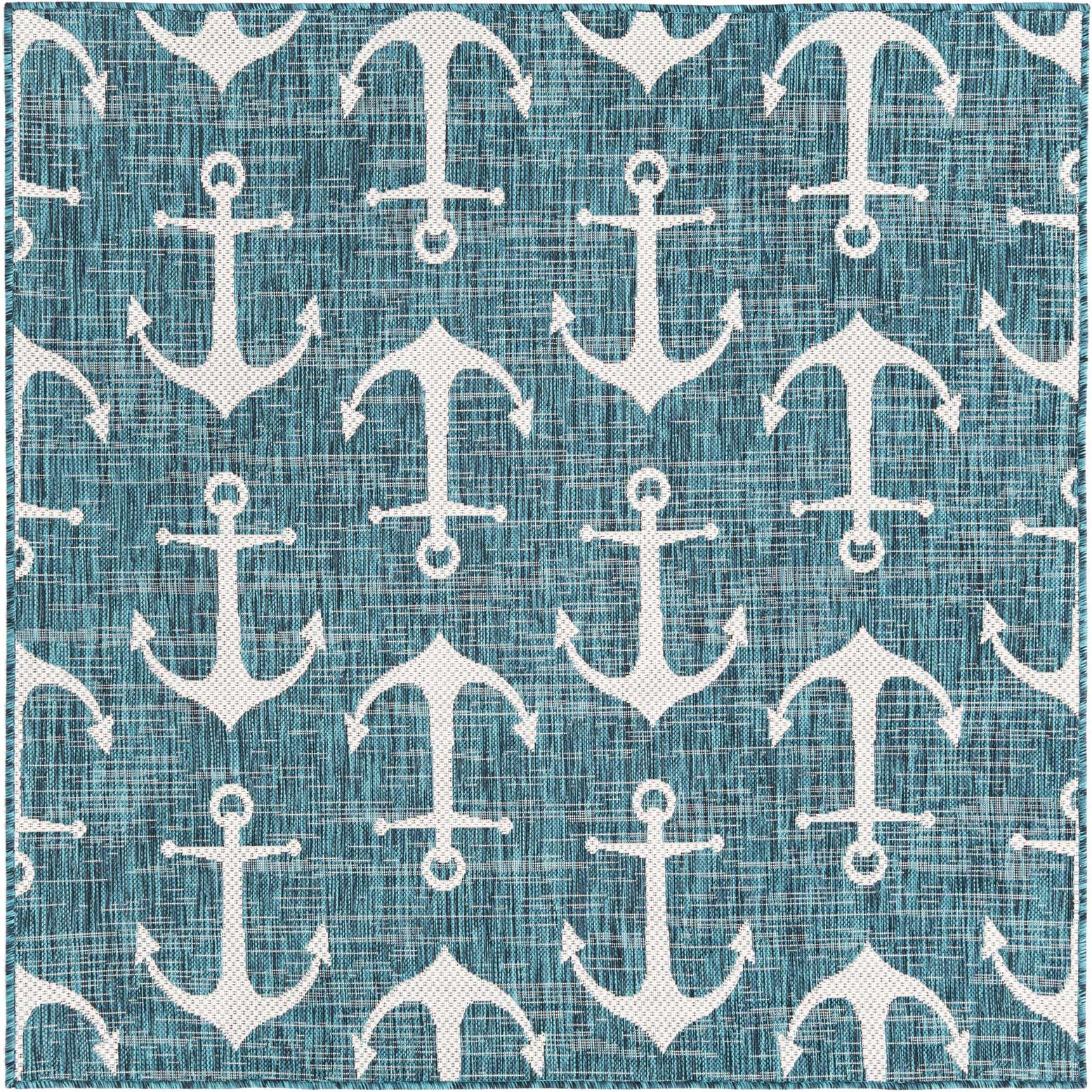 5' 3 x 5' 3 Easy-Clean Coastal Indoor / Outdoor Square Rug