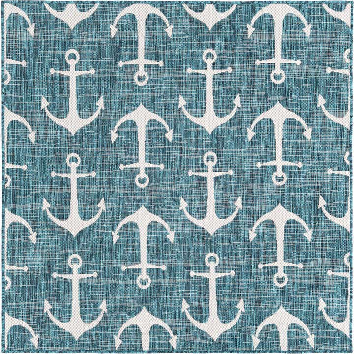 5' 3 x 5' 3 Easy-Clean Coastal Indoor / Outdoor Square Rug