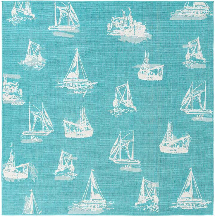 7' 10 x 7' 10 Easy-Clean Coastal Indoor / Outdoor Square Rug