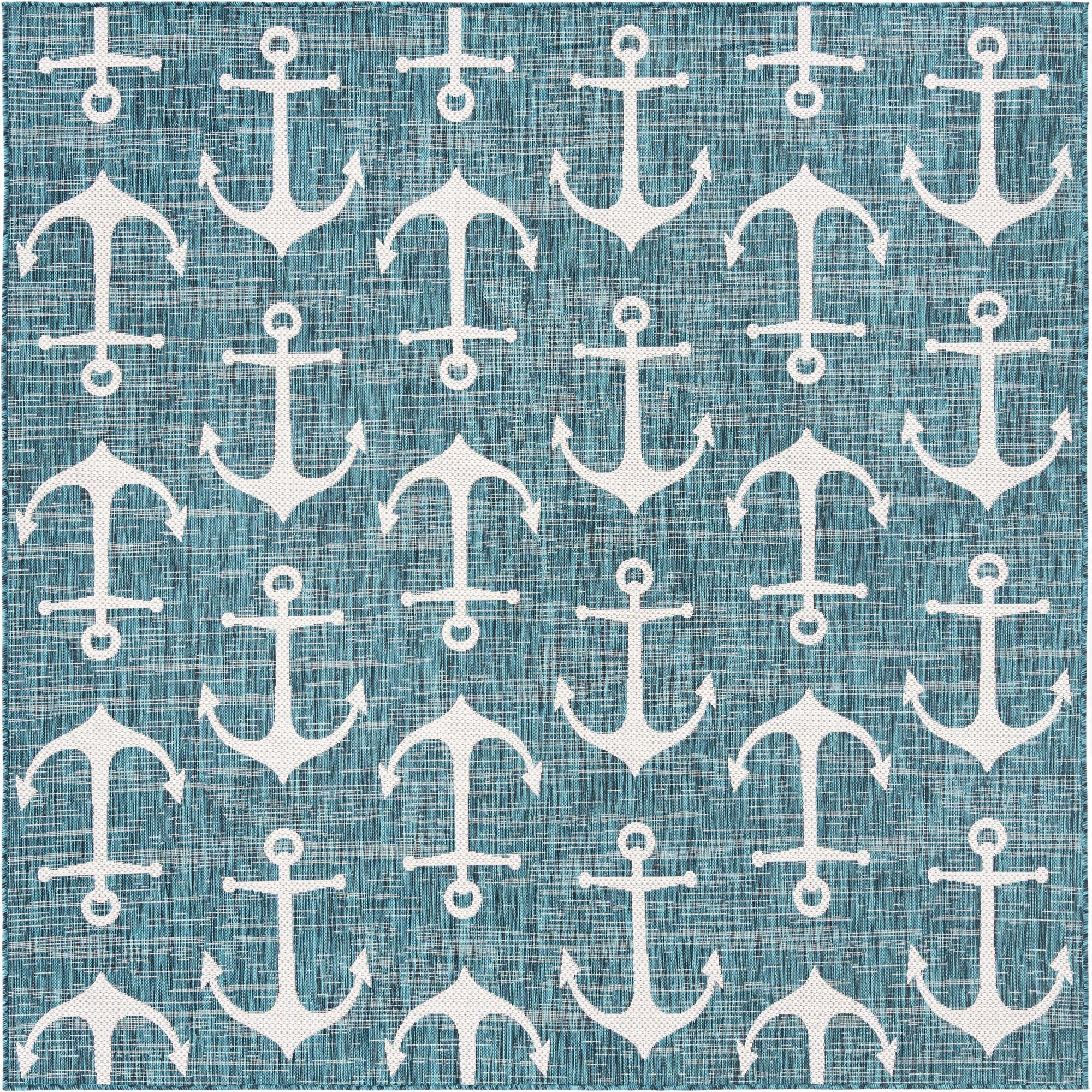 7' 10 x 7' 10  Washable Coastal Indoor / Outdoor Square Rug