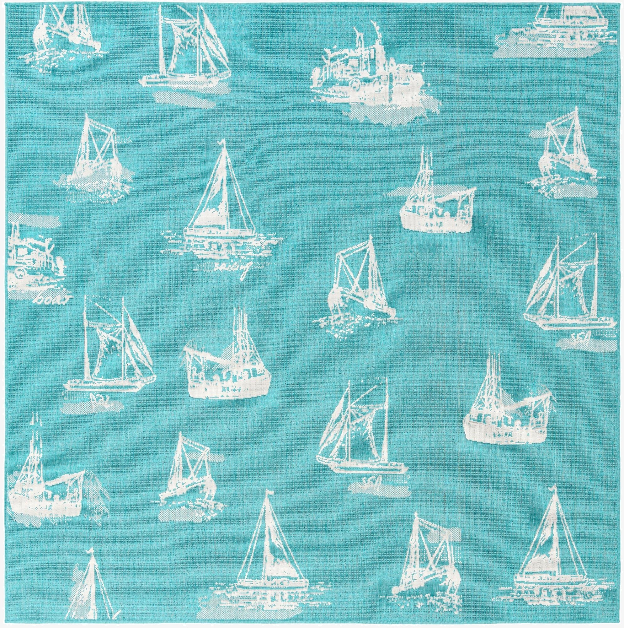 7' 10 x 7' 10  Washable Coastal Indoor / Outdoor Square Rug