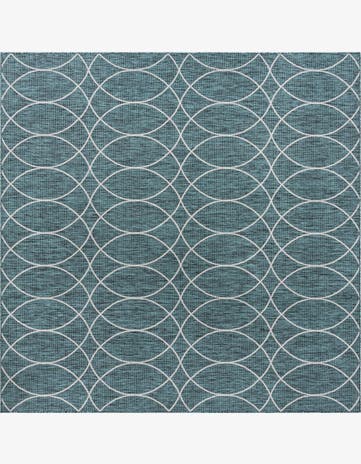 Teal Easy-Clean Lattice Indoor / Outdoor Square Rug