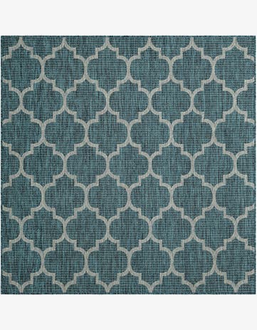 Teal Easy-Clean Lattice Indoor / Outdoor Square Rug