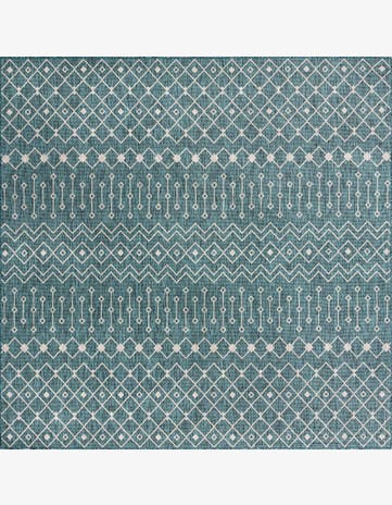 Teal Easy-Clean Lattice Indoor / Outdoor Square Rug