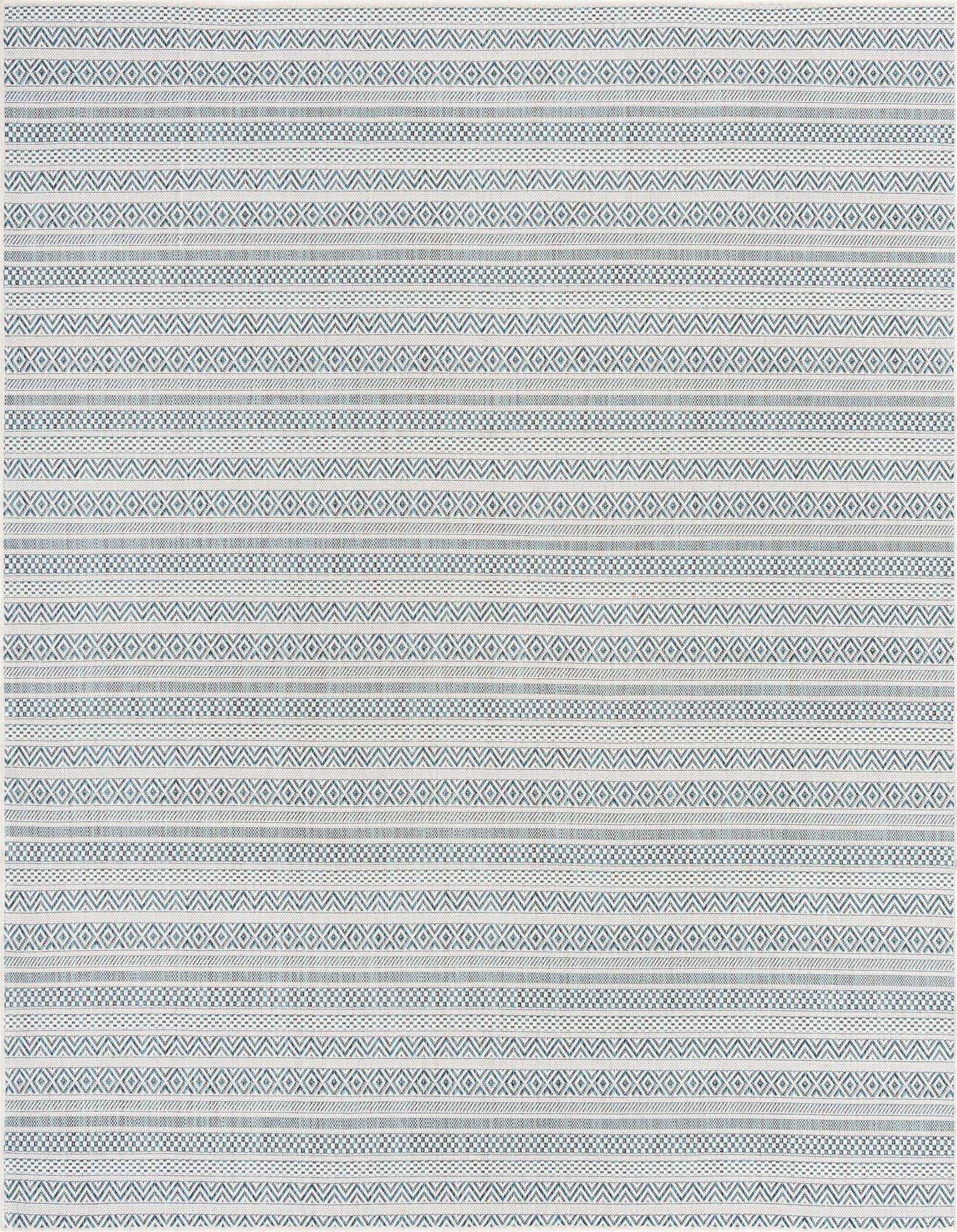 7' 10 x 7' 10 Easy-Clean Striped Indoor / Outdoor Square Rug