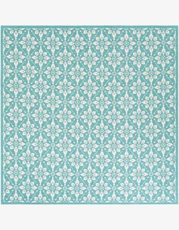 Teal Easy-Clean Trellis Indoor / Outdoor Square Rug