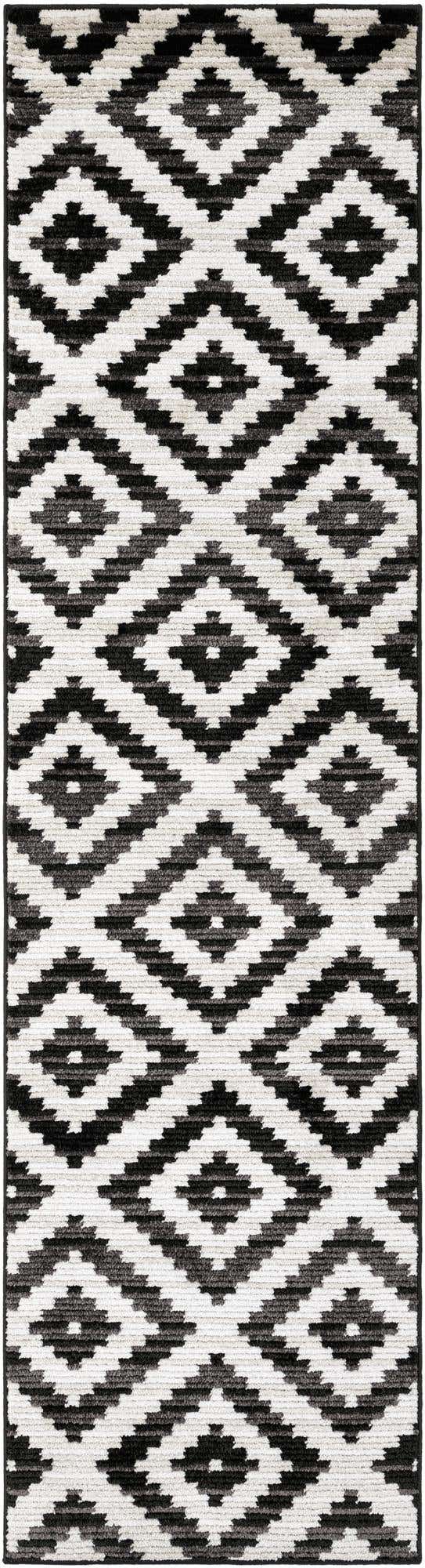 2' 7 x 10' Temple · Geometric diamond rug, black and ivory