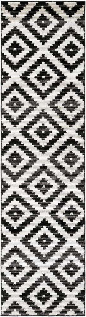 2' 7 x 10' Temple · Geometric diamond rug, black and ivory