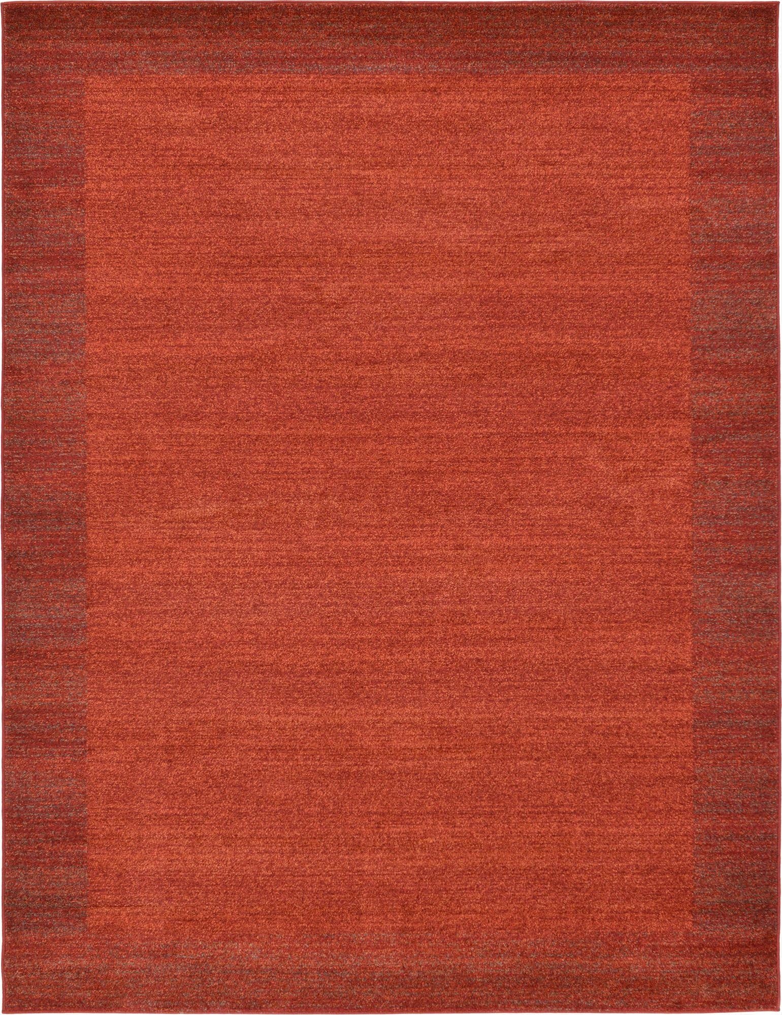A 10x13 rectangular orange area rug with a subtle darker red border, suitable for a living room or bedroom.