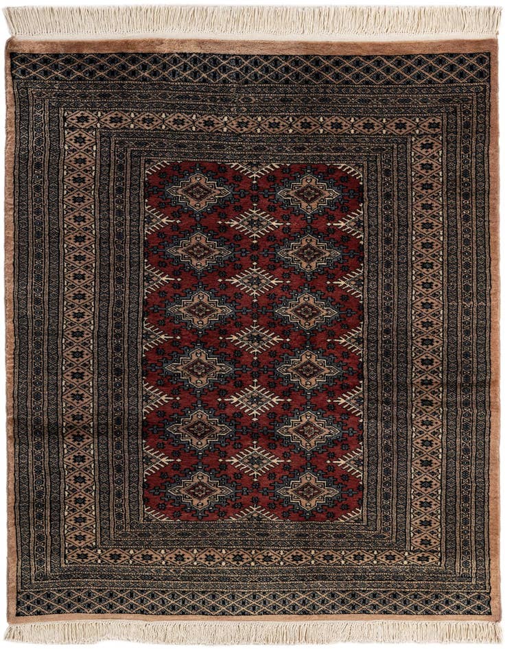 Detail image of 4' 2 x 5' 11 Hand Knotted Bokhara Oriental Wool Rug