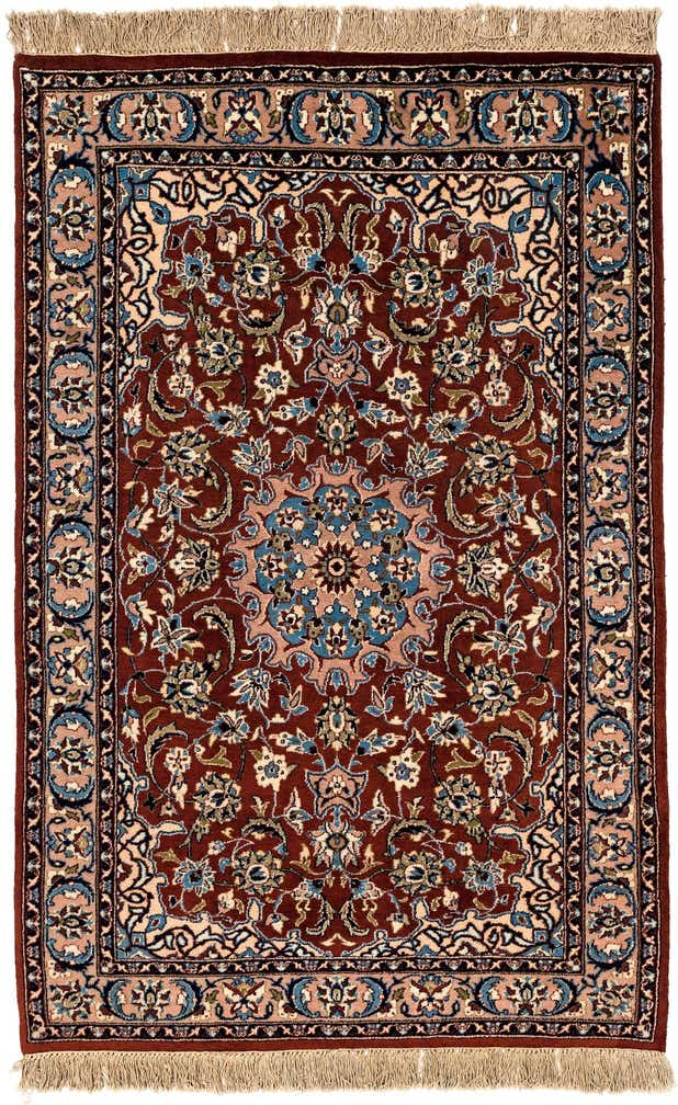 4' x 6' Hand Knotted Isfahan Oriental Wool Rug