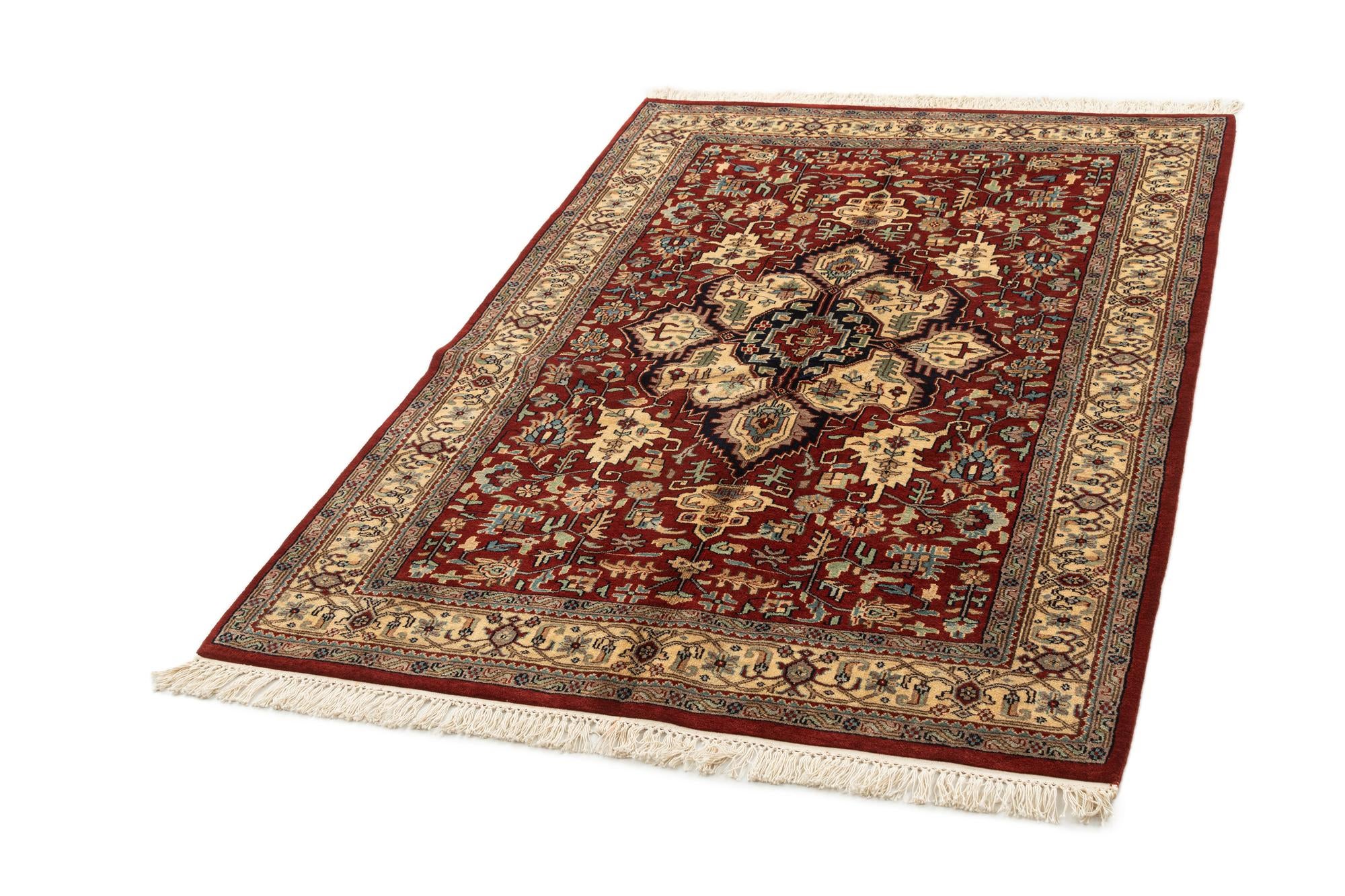 4' 3 x 6' 8 Hand Knotted Jaipur Agra Oriental Wool Rug