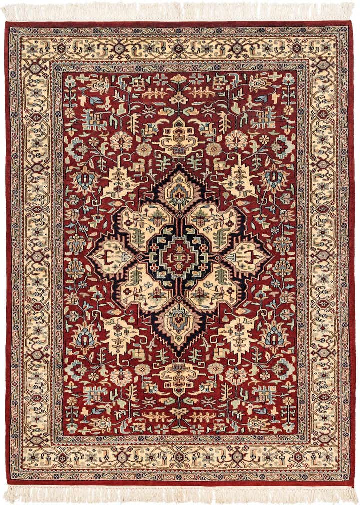 4' 3 x 6' 8 Hand Knotted Jaipur Agra Oriental Wool Rug