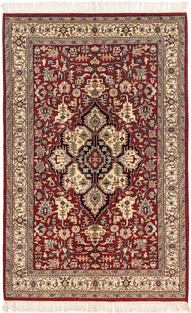 4' 3 x 6' 8 Hand Knotted Jaipur Agra Oriental Wool Rug